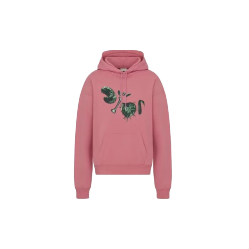 Front look of pink Travis Scott Dior hoodie with clean design
