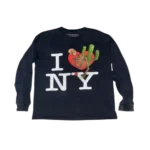 Front view of Travis Scott Astroworld I Love NY L/S Tee black long sleeve
