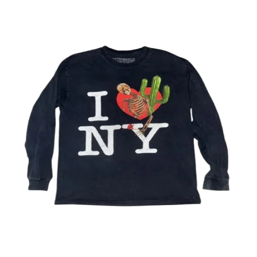 Front view of Travis Scott Astroworld I Love NY L/S Tee black long sleeve