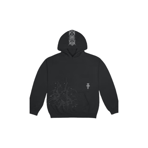 Front view of Travis Scott Black Hoodie showing minimal streetwear design