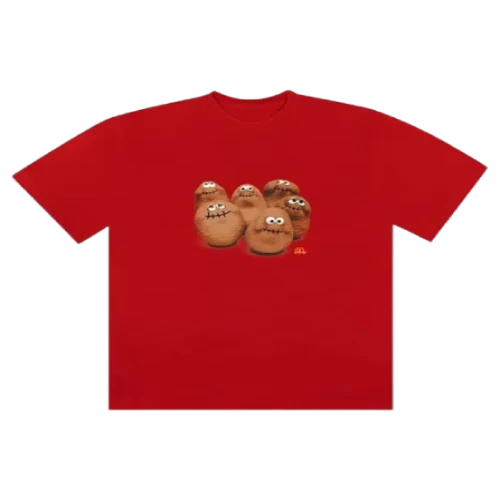 Travis Scott CJ McDonald Squad Tee Red front view streetwear cotton shirt
