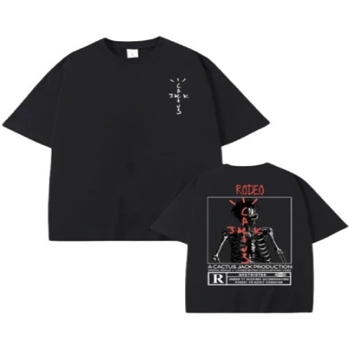 Travis Scott CJ X Rodeo black shirt front view oversized graphic streetwear tee