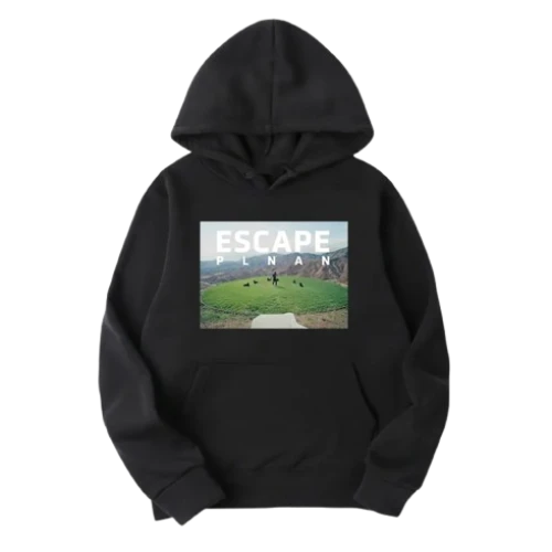 Front view of Travis Scott Escape Plan Merch Hoodie with graphic streetwear design