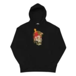 Front view of Travis Scott Halloween Party Hoodie Black with graphic streetwear print