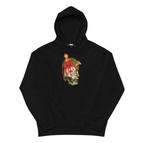 Front view of Travis Scott Halloween Party Hoodie Black with graphic streetwear print