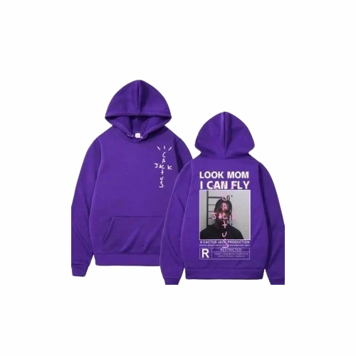 Travis Scott Look Mom I Can Fly Purple Hoodie front graphic streetwear design