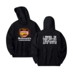 Front view of Travis Scott McDonalds Hoodie Hamburgers with graphic streetwear print