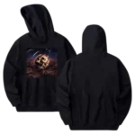 Front view of Travis Scott Skull Poster Hoodie with bold streetwear graphic