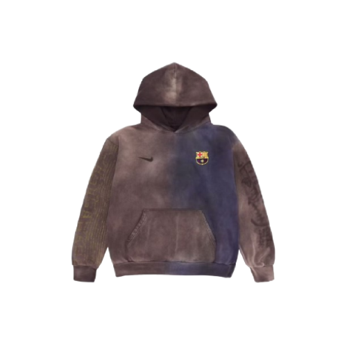 Front view of Travis Scott Split Dye Crest Hoodie with split color streetwear design