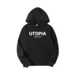 Front view of Travis Scott Utopia Black Hoodie with oversized streetwear design