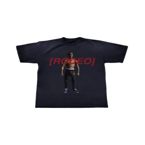 Travis Scott Rodeo 10 Years Action Figure T-Shirt front view streetwear cotton tee