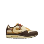 Front view of Travis Scott x Air Max 1 Baroque Brown sneakers
