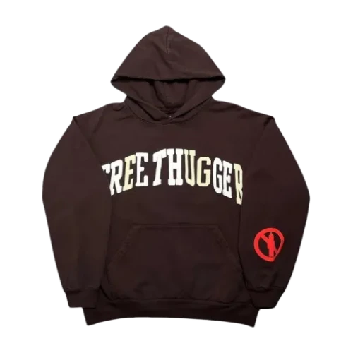 Front view of Travis Scott x CPFM Free Thugger Hoodie with puff print streetwear design
