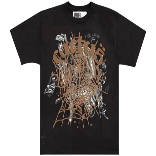 Travis X Sp5der Airbrush Black Tee front view oversized graphic t-shirt